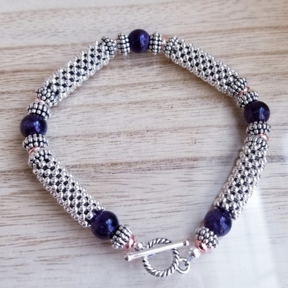 Rose Gold & Amethyst Toggle Bracelet - Picture 6 of 7